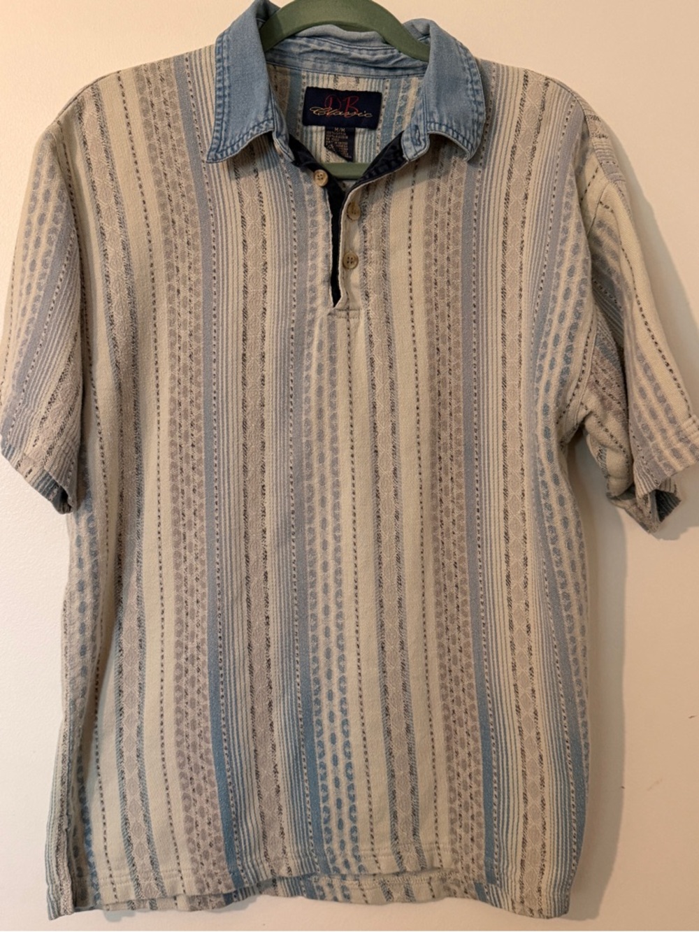 DB Classic 90s Textured Stripe Polo Size Medium Grandpa Core Coastal Retro